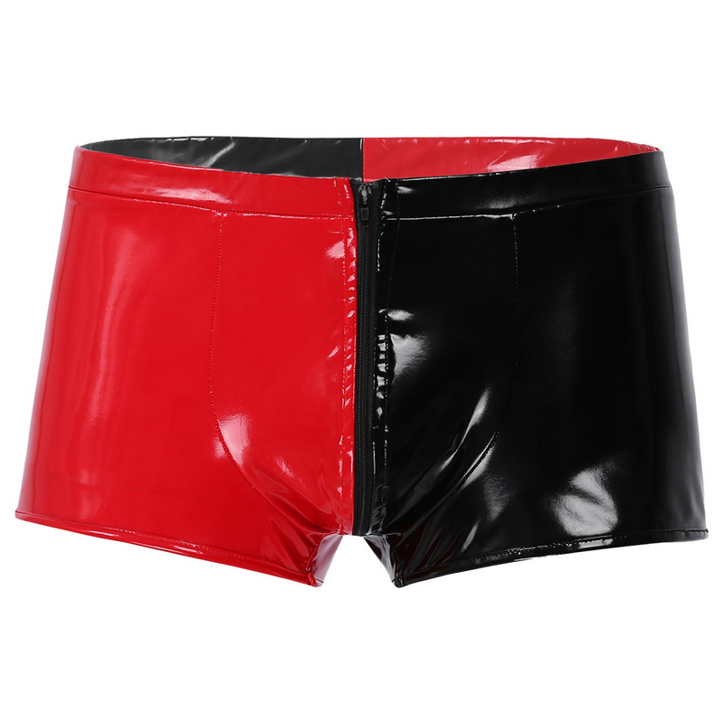 Men's Wet Look Double-Color Boxer Briefs / Male Sexy Underwear with Front Zipper - EVE's SECRETS