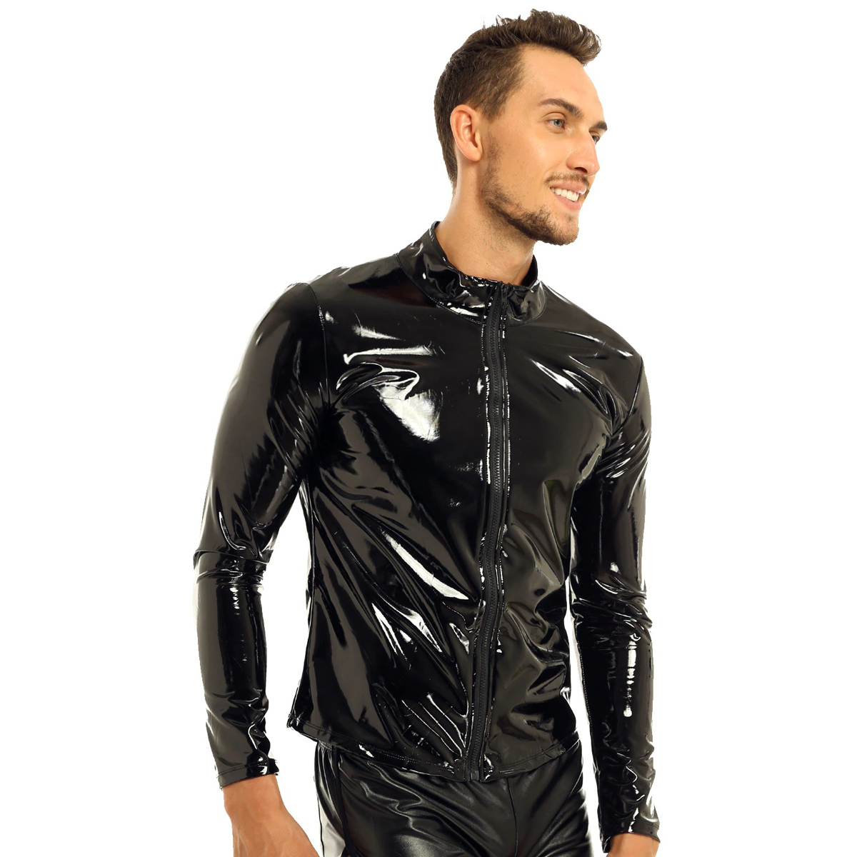 Men's Wet Look Jacket on Zipper / Patent Leather Erotic Costume for Sex Games - EVE's SECRETS