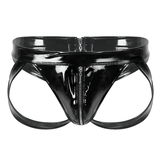 Men's Wet Look Jockstrap Underwear / Low Rise Open Butt Zipper Briefs