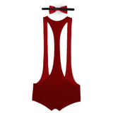 Men's Xmas Bodysuit with Bowtie / Racerback Red Leotard with Faux Feather / Sexy Clothing for Men - EVE's SECRETS