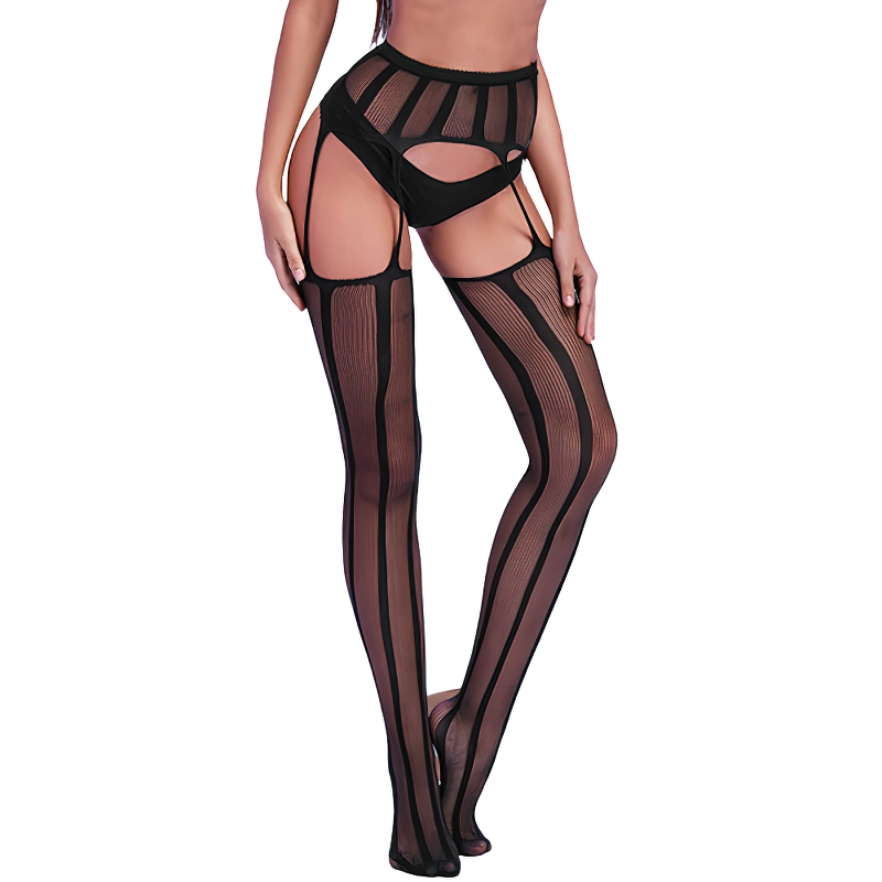 Mesh Stockings with Suspenders / Erotic Open Crotch Lingerie / Sexy Women's Underwear - EVE's SECRETS
