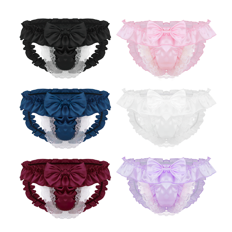 Open Butt Wetlook Male Panties Lingerie / Sexy Bowknot Satin Briefs Underwear For Men - EVE's SECRETS