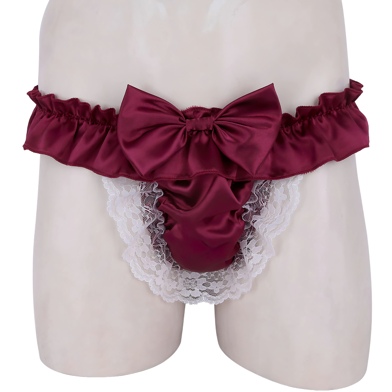 Open Butt Wetlook Male Panties Lingerie / Sexy Bowknot Satin Briefs Underwear For Men - EVE's SECRETS