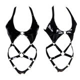 Open Butt Women Bodysuit / Wet Look Patent Leather Body Harness / Fetish Role Play Costume - EVE's SECRETS