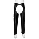 Open Crotch Cowboy Chaps / Black Faux Leather Pants for Men / Male Sexy Wet Look Outfits