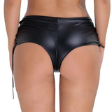 Patent Leather Ladies Panties with Lace Up / Sexy Black Hollow Out Side Briefs - EVE's SECRETS