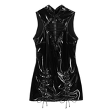 Patent Leather Wetlook Sexy Mini Dress / Women's Black Bodycon Costume - EVE's SECRETS