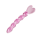 Rosa transparenter Analdildo mit Perlen und Herzdesign / wasserdichtes Sexspielzeug aus Glas 
