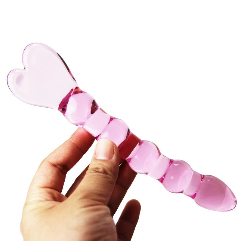 Pink Transparent Beaded Anal Dildo with Heart Design / Waterproof Glass Sex Toy - EVE's SECRETS