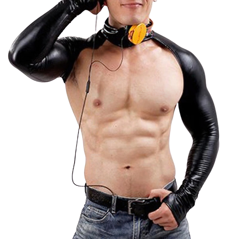 PU Leather Chest Harness With Long Sleeve For Men / Exotic Clubwear With Strap - EVE's SECRETS