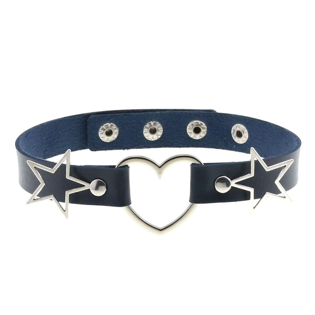 PU Leather Choker Necklace with Heart and Stars / Female Neck Accessories - EVE's SECRETS