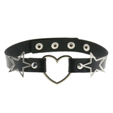 PU Leather Choker Necklace with Heart and Stars / Female Neck Accessories - EVE's SECRETS