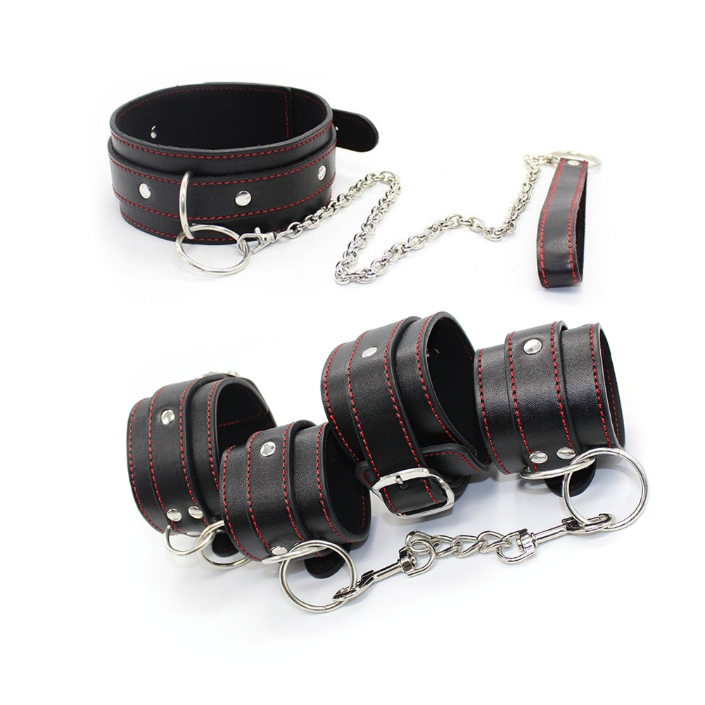 PU Leather Handcuffs Ankle Cuffs and Collar BDSM Set / Fetish Toys for Sex Games - EVE's SECRETS