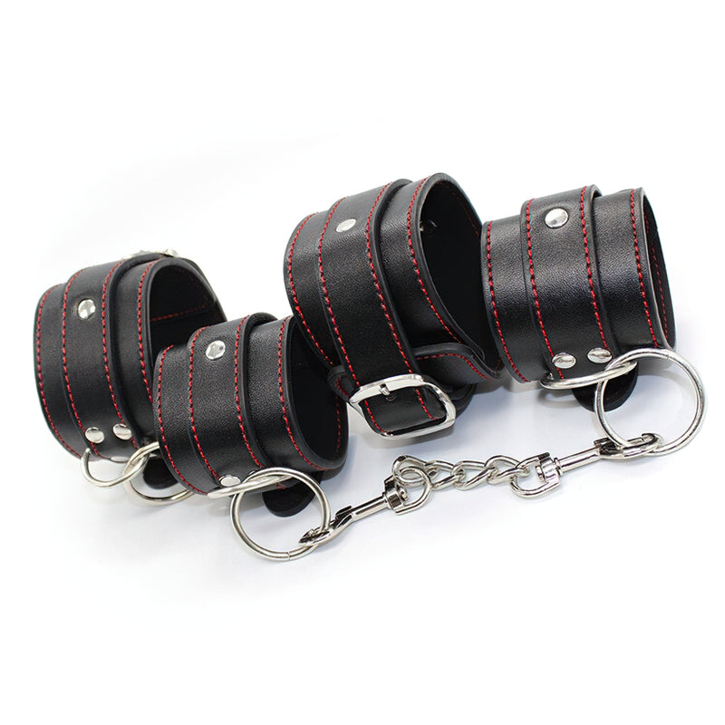 PU Leather Handcuffs Ankle Cuffs and Collar BDSM Set / Fetish Toys for Sex Games - EVE's SECRETS