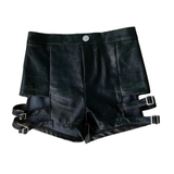 PU Leather High Waist Sexy Women's Shorts With Buckles / Erotic Female Black Clothing - EVE's SECRETS