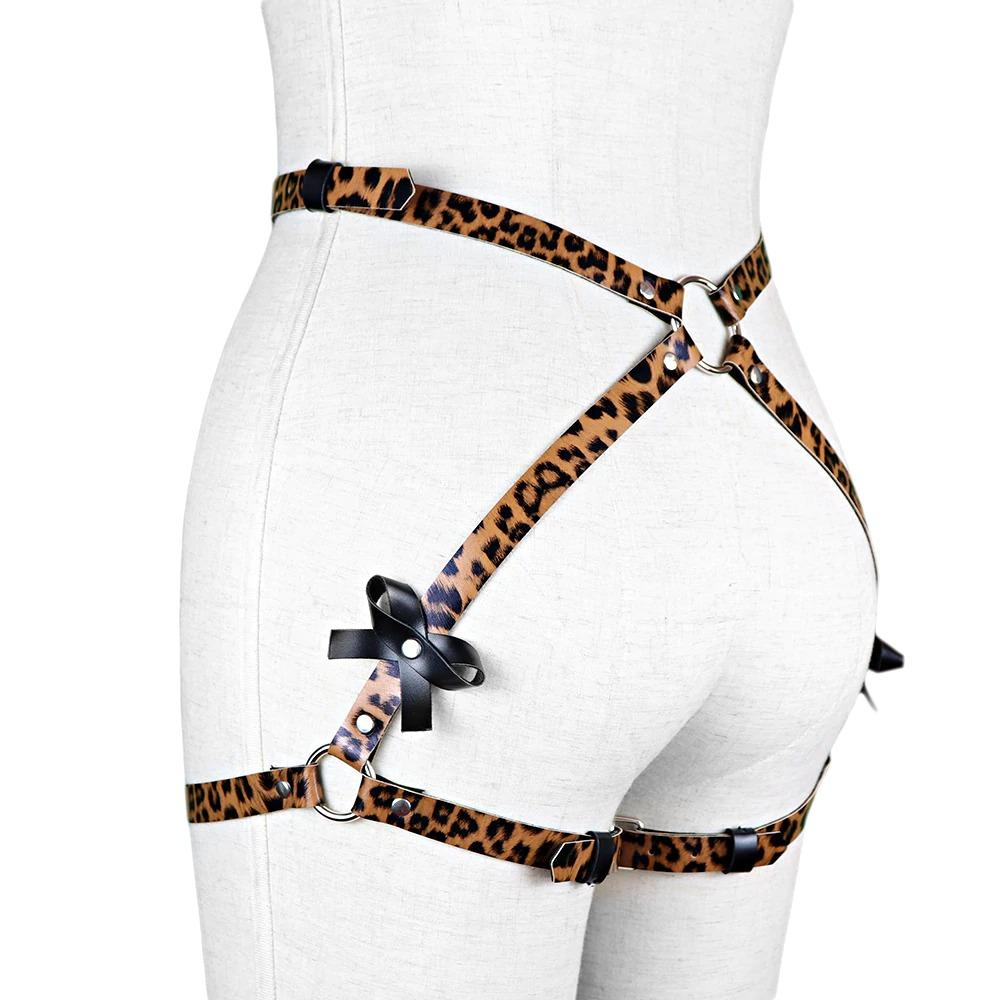 PU Leather Leg Garter for Ladies / Body Strap Harness / Brown Leopard Suspender Accessory - EVE's SECRETS