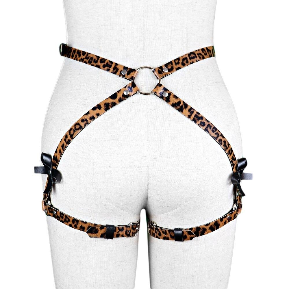 PU Leather Leg Garter for Ladies / Body Strap Harness / Brown Leopard Suspender Accessory - EVE's SECRETS