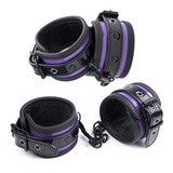 Purple PU Leather Restraints for Sex Games / Handcuffs with Ankle Cuffs and Mask / BDSM Sex Toys