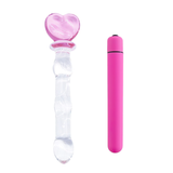 Pyrex Glass Dildo Butt Plug with Vibrator / Anal Heart Crystal Glass Dildo / Sex Toys For Women