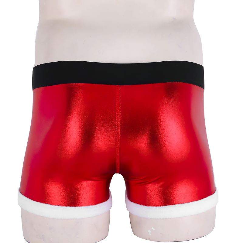 Red Men's Novelty Santa Claus Tight Boxer Shorts / Faux Leather Christmas Cosplay Costume - EVE's SECRETS