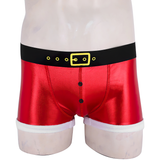 Red Men's Novelty Santa Claus Tight Boxer Shorts / Faux Leather Christmas Cosplay Costume - EVE's SECRETS