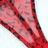 Red Women's Erotic Underwear with Leopard Print / Sexy Female Deep Neck Bras Sets - EVE's SECRETS