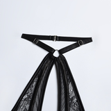 Seductive Black Mesh Bodysuit with Halter Neck and Shoulder Straps / Women's Sexy Outfits - EVE's SECRETS