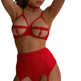 Ensemble de lingerie sexy 5 pièces pour femme / Costume rouge érotique avec soutien-gorge et culotte 