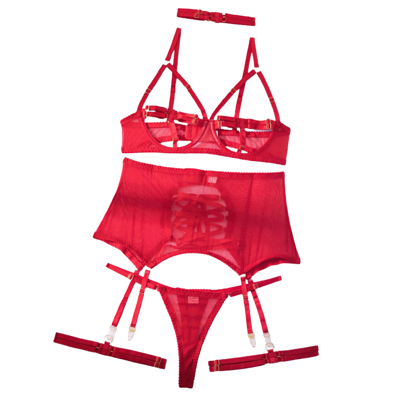 Sexy 5-Pieces Lingerie Set For Women / Erotic Red Costume With Bra And Brief - EVE's SECRETS