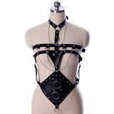 Sexy BDSM Body Harness with Metal Chains and Rings / Women's PU Leather Adjustable Bondage