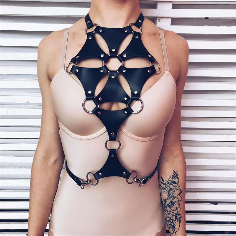 Sexy Black Cosplay Chest Harness / Women's Sexy BDSM PU Leather Accessories - EVE's SECRETS