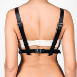 Sexy Black Leather Women's Bondage Bra Cage / BDSM Elastic Body Harness - EVE's SECRETS