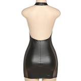 Sexy Black Mini Dress for Ladies / PU Leather Dress with Lace-Up Hollow Open Back - EVE's SECRETS