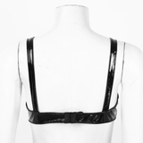 Sexy Black Wet Look Bra Top / Ladies PU Leather Open Cups Lingerie / Wire-free Bra Top with Metal Chains - EVE's SECRETS