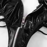 Sexy Bodysuit Backless with Zipper / Female Black Body Halter / Wet Look Lingerie - EVE's SECRETS