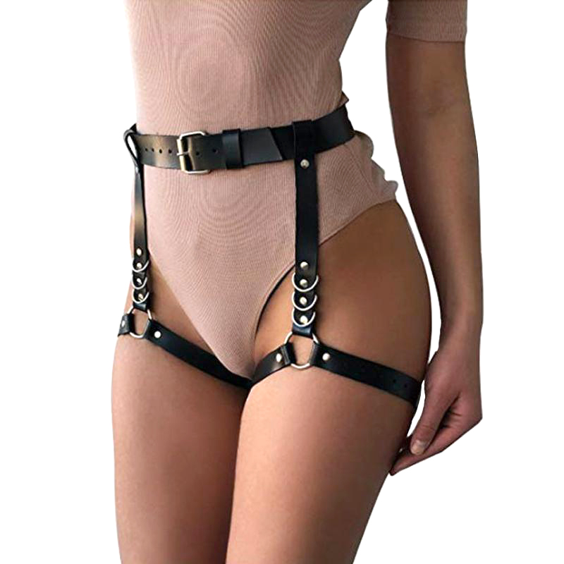 Sexy Chain Black Leather Leg Body Harness / BDSM Bondage Body Chain Accessories - EVE's SECRETS