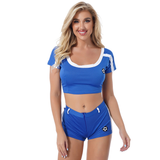 Sexy Cheerleader Cosplay Costume / Women's Deep Cut Cropped T-Shirt with Booty Shorts - EVE's SECRETS