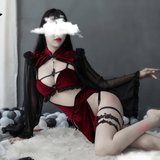Sexy Dark Red Women's Costume Witch / Erotic Lingerie Set with Hollow Sleeves - EVE's SECRETS