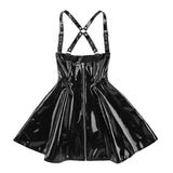 Sexy Female Wet Look Mini Dress / Sleeveless Black Dress on Zipper and X-back - EVE's SECRETS