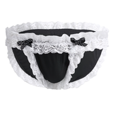 Male Sexy Panties Lingerie / Maid Lace with Two Stitched Bowknots / Soft Bikini Briefs Underpants