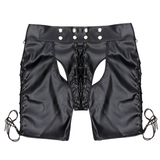 Sexy Open Butt Lace-Up Shorts / Men's PU Leather Bondage Underwear - EVE's SECRETS