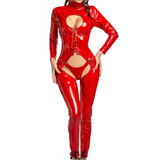 Sexy Lace-up Wet Look Bodysuit / Patent Leather Sexy Catsuit with High Neck and Open Butt - EVE's SECRETS