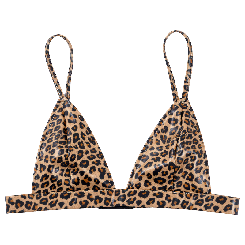Sexy Leopard Print Bra for Women / Faux Leather Unlined Wireless Bra Underwear - EVE's SECRETS