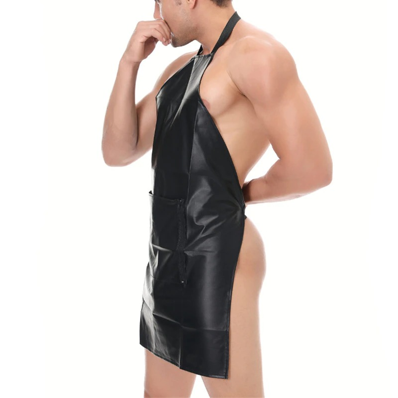 Sexy Men's Wet Look Apron / Erotic Male Backless Underwear / Costume with Open Crotch - EVE's SECRETS