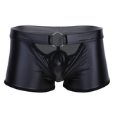 Sexy Herren-Wetlook-PU-Leder-Unterwäsche / O-Ring-Hot-Boxershorts mit ausgehöhltem Oberteil 