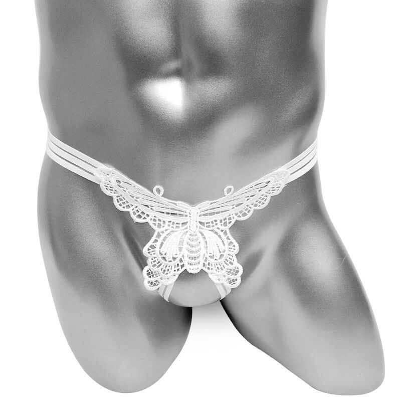 Sexy Open-Access Men's Low-Waist G-Strings / Erotic Male Lace Underwear with Butterfly - EVE's SECRETS