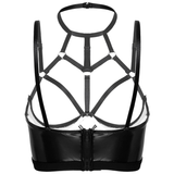 Sexy Patent Leather Bra Top / Female Halter Neck Brassiere with Hollow Out Bra Cups - EVE's SECRETS