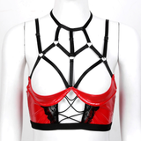 Sexy Patent Leather Bra Top / Female Halter Neck Brassiere with Hollow Out Bra Cups - EVE's SECRETS