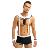 Sexy Matrosen-Cosplay-Kostüm für Herren / Boxershorts, Nachtunterwäsche mit Kragen und Manschetten 