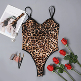 Sexy Satin Leopard Bodysuit with Choker / Women's Sleeveless Backless Clothing with Deep Neckline - EVE's SECRETS